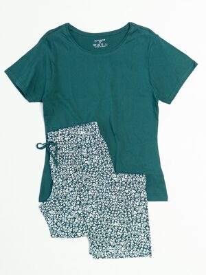 Пижама хлопковая женская футболка + брюки цвет изумрудный/цветы размер EUR 38/40 (rus 44-46) Primark