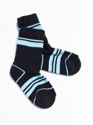 Носки длинные для мальчика с махровой стопой цвет черный/бирюзовый/полоска длина стопы 14-16 см (размер обуви 23-25 ) Primark