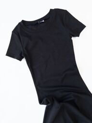 Приталенное платье из плотного трикотажа в рубчик цвет черный размер EUR XS (rus 38-40) H&M