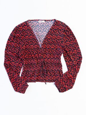 Блуза из плиссированной ткани в поясе резинка цвет черный/красный/узор размер EUR 38 M (rus 44) 24colours