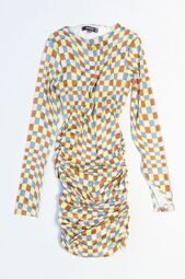 Платье на подкладке с разрезами на рукавах снизу, с драпировкой на бедрах по бокам цвет цветная клетка размер EUR 36 (rus 40) MISSGUIDED