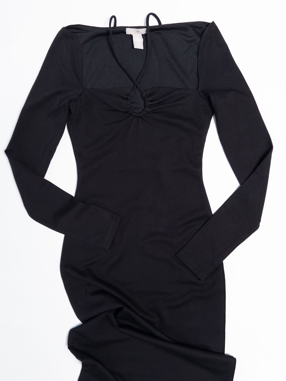Платье трикотажное женское вырез, спереди и узкая завязка на шее цвет черный размер EUR XS (rus 38-40) H&M