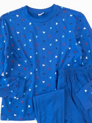 Пижама хлопковая для мальчика джемпер + брюки цвет синий принт кораблики рост 146 см OVS