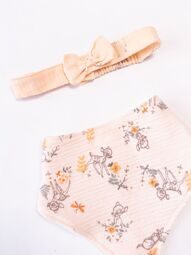 Комплект хлопковый для девочки нагрудник на махровой подкладке размер 18*36 + повязка на липучке цвет персиковый принт BAMBI на окружность головы до 50 см Primark