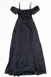 Платье длинное на подкладке с регулируемыми бретелями и разрезом спереди в поясе резинка цвет черный размер EUR 32 (rus 38-40) NA-KD
