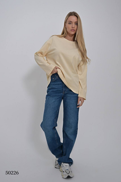 Лонгслив с выбеленным эффектом цвет молочный размер onesize (подходит на rus 42-48) (50226)