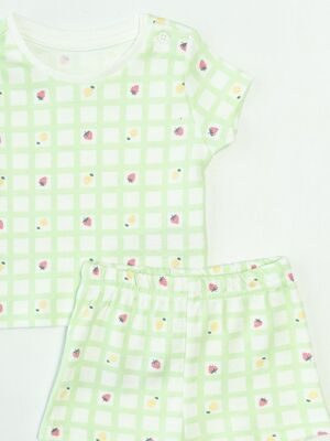 Комплект хлопковый для девочки футболка+шорты цвет белый/зеленый/клетка/фрукты на рост 62 см 0-3 мес Primark
