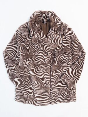 Куртка шуба из искусственного меха потайная застежка на кнопки с подкладкой цвет коричневый/узор размер EUR M (rus 44-46) H&M