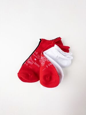 Носки для девочки хлопковые короткие комплект из 3-х пар цвет белый/красный/черный с принтом 35-38 (22-24 см) lupilu