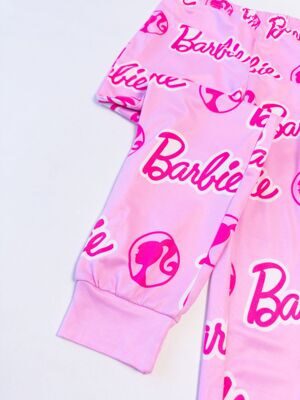 Брюки для девочки с манжетами цвет розовый принт Barbi рост 128 см Primark