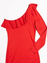 Платье на одно плечо трикотажное с воланом цвет красный размер EUR 40 (rus 44-46)  H&M