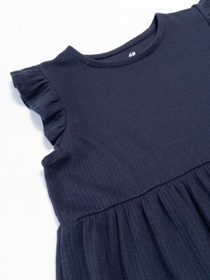 Платье хлопковое для девочки в рубчик со сборками на рукавах цвет темно-синий рост 104 см H&M