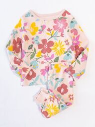 Комплект хлопковый для девочки лонгслив + брюки цвет светло-розовый принт цветы 3-6 мес рост 62-68 см  George