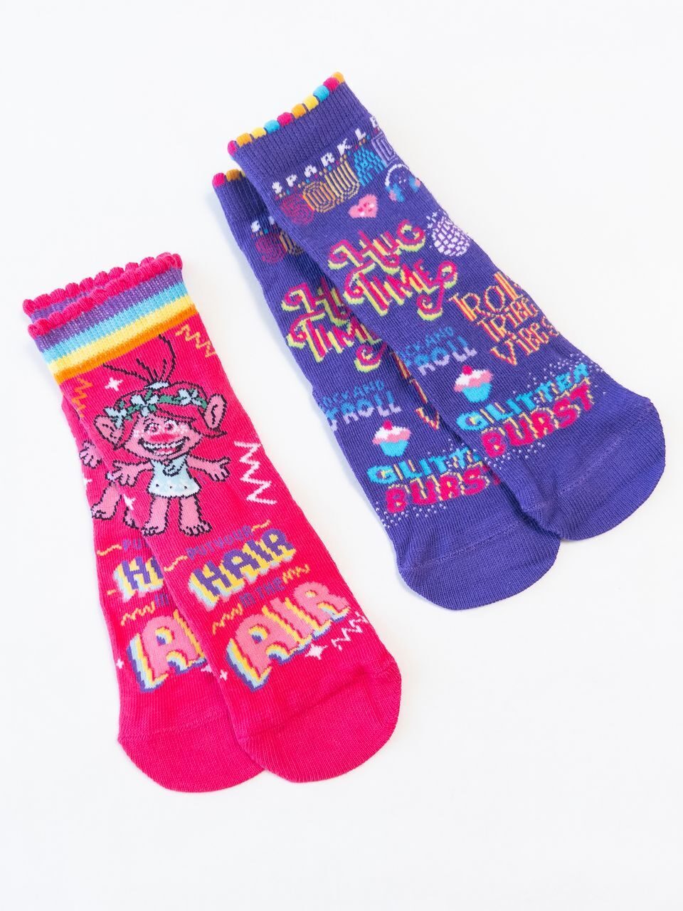Носки хлопковые комплект из 2 пар для девочки принт Тролли цвет фиолетовый/розовый стопа 12-14 см 20-22 размер обуви George