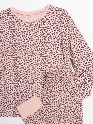 Пижама хлопковая для девочки комплект из 2 шт цвет молочный/розовый принт леопард рост 116-122 см George