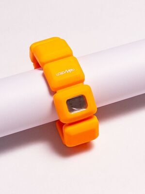 Наручные часы кварцевые корпус из нержавеющей стали 30*23*11 мм с регулирующимся силиконовым ремешком  цвет оранжевый NeWatch
