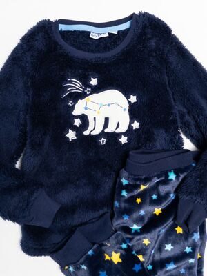 Комплект для мальчика плюшевый джемпер + брюки цвет темно-синий/звезды с нашитым принтом Большая Медведица на рост 122/128 см alive