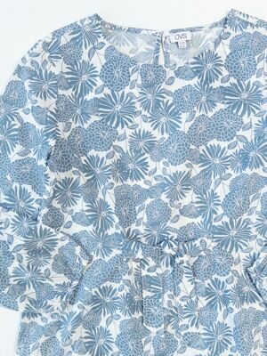 Блуза хлопковая для девочки с декоративным узлом цвет белый/синие цветы на рост 152 см 11-12 лет OVS