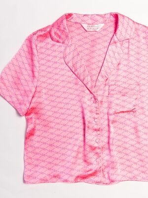 Рубашка атласная домашняя женская на пуговицах цвет розовый с принтом размер EUR 38/40 (rus 44-46) Primark