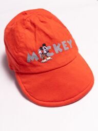 Кепка для мальчика хлопковая двухслойная сзади на резинке цвет красный принт Mickey Mouse на 3-6 мес George *имеется дырочка от этикетки