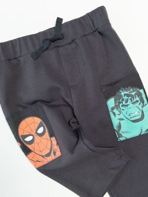 Спортивные брюки трикотажные для мальчика с карманами  цвет графитовый прорезиненный принт  рост 68 см Primark