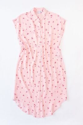 Платье из вискозы свободное на пуговицах цвет розовый/цветы размер EUR XS (rus 40-42) PIECES