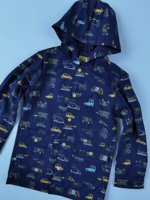 Куртка для мальчика непромокаемая с капюшоном на кнопках цвет темно-синий с принтом 134 см Cool club