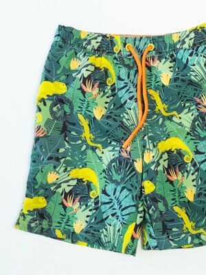 Шорты пляжные для мальчика с утягивающим шнурком в поясе и сеткой внутри цвет зеленый принт джунгли рост 110/116 см RESERVED