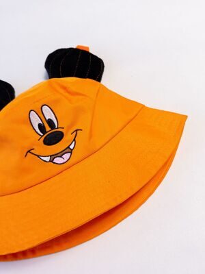 Панама двухслойная цвет оранжевый, принт Mickey Mouse с ушками на возраст 8-12 лет (окружность головы 52-54 см) George