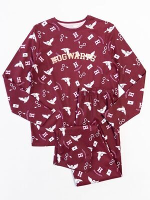 Пижама хлопковая лонгслив + брюки цвет бордовый принт Hogwarts на рост 164 см Primark