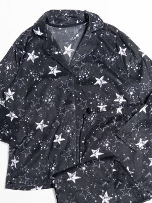 Комплект женский домашний плюшевый рубашка + брюки цвет черный принт звезды размер UK 20-22 (rus 58-60) George