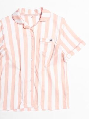 Рубашка хлопковая для девочки с коротким рукавом/карманом цвет белый/персиковый/полоска рост 122-128 см George