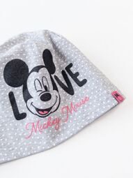 Шапка хлопковая двухслойная для девочки цвет серый принт Mickey Mouse ( на окружность головы 48-50 см ) OVS