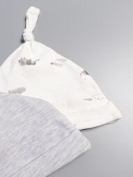 Шапка хлопковая для малышей комплект из 2 шт цвет светло-серый/молочный принт слоники (на окружность головы 40-44 см) Primark