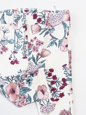 Джеггинсы трикотажные для девочки на резинке сзади карман цвет молочный принт цветы рост 68 см H&M