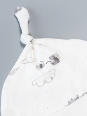 Шапка хлопковая с узелком двухслойная цвет белый принт слоники рост 62 см  (окружность 38-40 см ) Primark