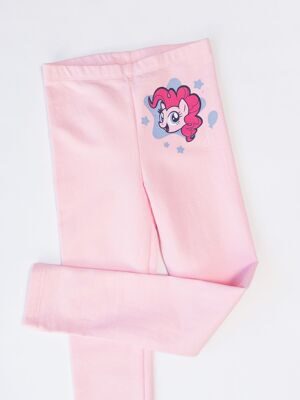 Леггинсы для девочки хлопковые с начёсом цвет светло-розовый с принтом 4-6 лет 110-116 Pony lupilu