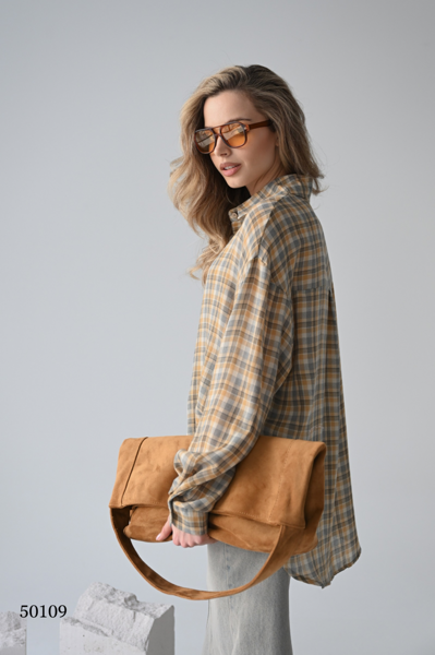 Рубашка в клетку из тонкого хлопка и льна цвет желтый размер onesize (подходит на rus 42-46) (50109)