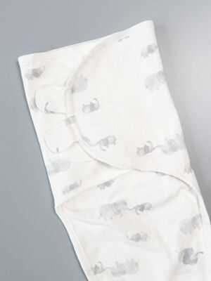 Пеленка-кокон хлопковая для новорожденных на липучке цвет молочный принт слоники Primark
