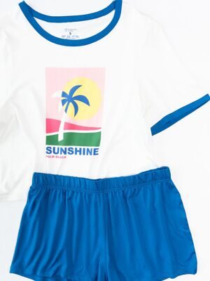 Комплект женский футболка + шорты цвет синий/белый с принтом размер EUR 38/40 (rus 44-46) Primark