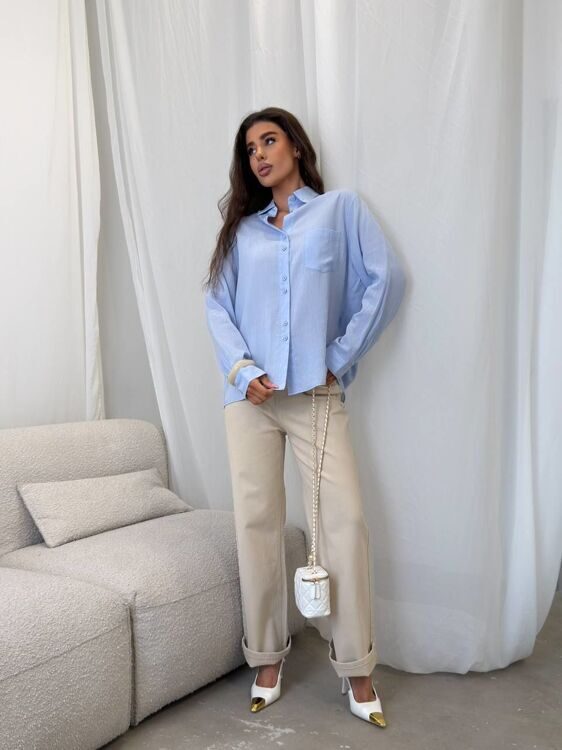 Рубашка цвет голубой onesize (подходит на rus 42-46) (9091)