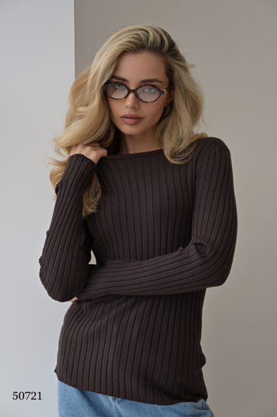 Лонгслив в рубчик цвет коричневый размер onesize (подходит на rus 42-48) (50721)