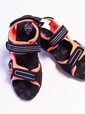 Босоножки для девочки на липучках цвет черный/неоново-оранжевый размер 33 длина стельки 21 см Cool Club