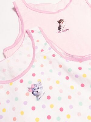 Майка хлопковая для девочки комплект из 2 шт цвет розовый/белый/горох принт котик рост 116 см Primark