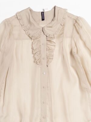 Блуза женская легкой просвечивающей ткани на пуговицах с воротником рукава-фонарики 3/4 цвет бежевый размер EUR XS (rus 40)  H&M