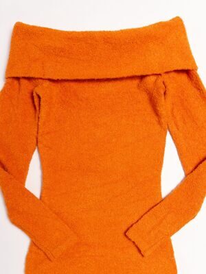 Платье из структурированного трикотажа женское с открытыми плечами цвет оранжевый размер EUR XS (rus 40-42) H&M