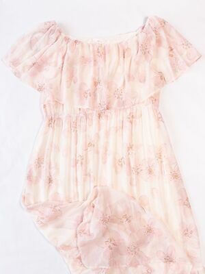 Платье шифоновое для беременных с открытыми плечами на подкладке цвет молочный/розовый принт цветы размер EUR XL rus (52-54) H&M