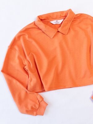 Свитшот-поло трикотажный укороченный со спущенными плечами цвет оранжевый рост 146/152 см ( Rus 38-40) H&M