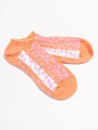 Носки хлопковые короткие для девочки цвет оранжевый/белый/розовый/люрексная нить принт цветы длина стопы 22-24 см (размер обуви 35-38 ) Primark