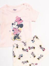 Комплект для девочки майка и шорты принт Minnie Mouse цвет нежно-розовый/сливочный  на рост 62 см  0-3 мес Primark